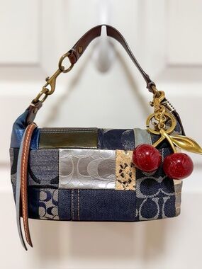 Coach Denim Patchwork Demi Shoulder Bag Blue‎ Monogram Canvas 40005